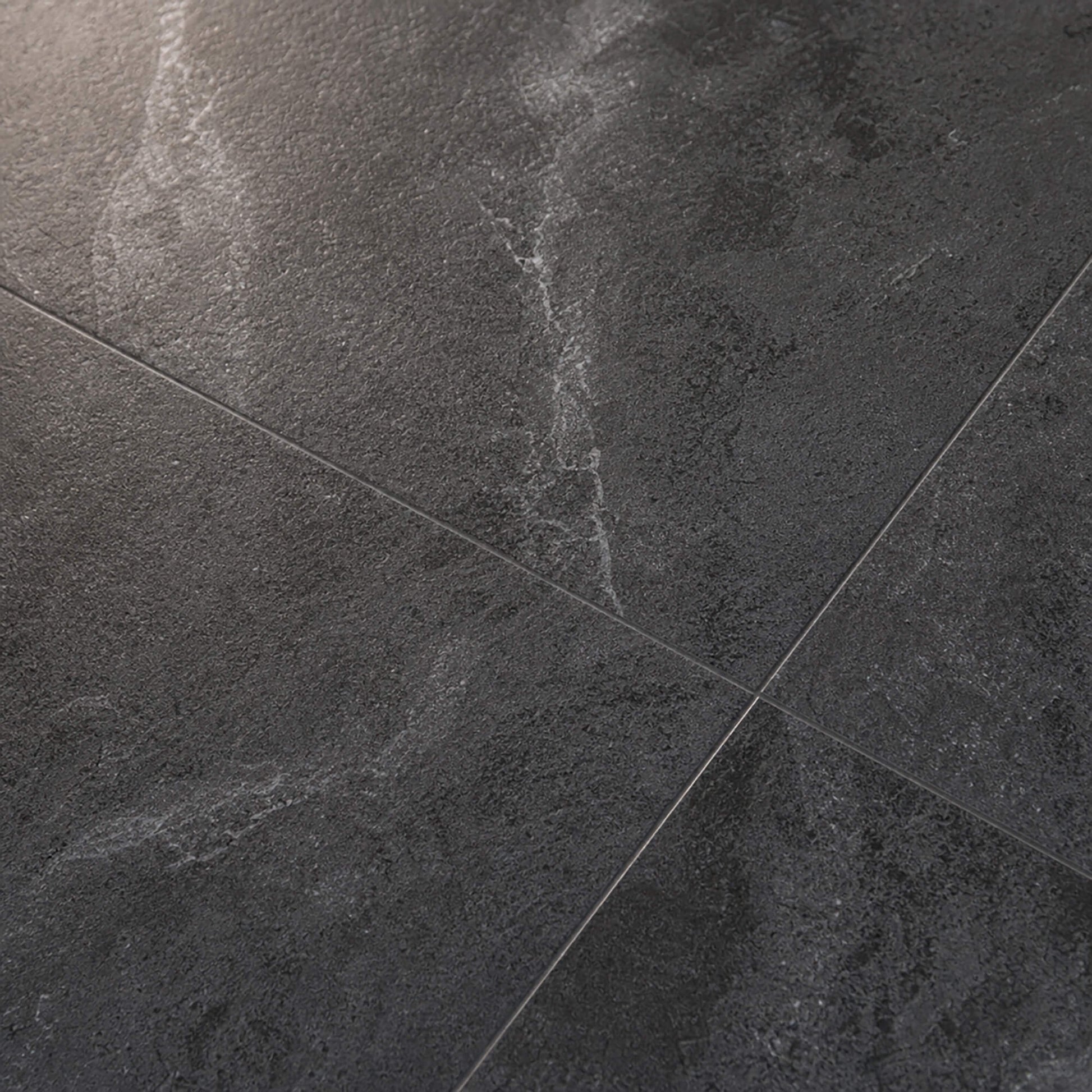 Close-up of Black Slate Rigid LVT Floor Tiles