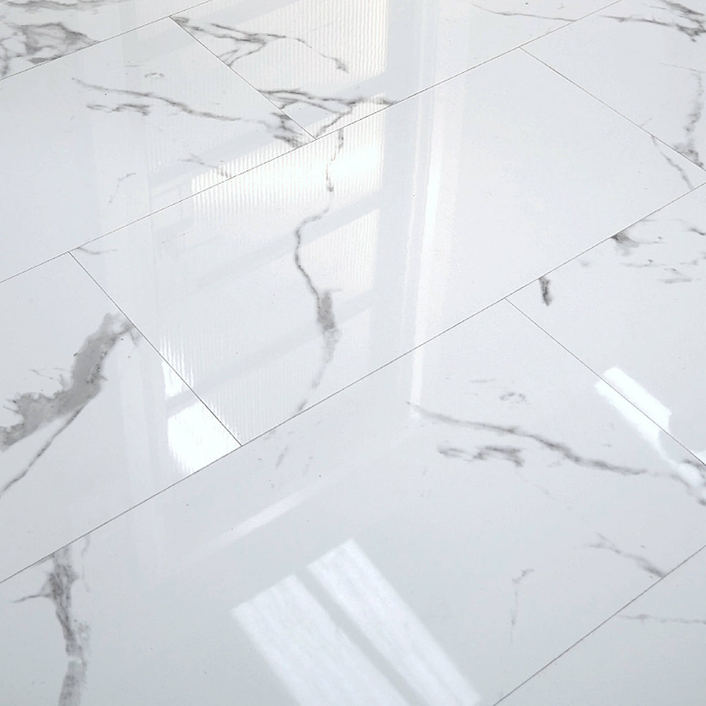 Close-up of Calacatta Marble Gloss Rigid LVT Floor Tiles
