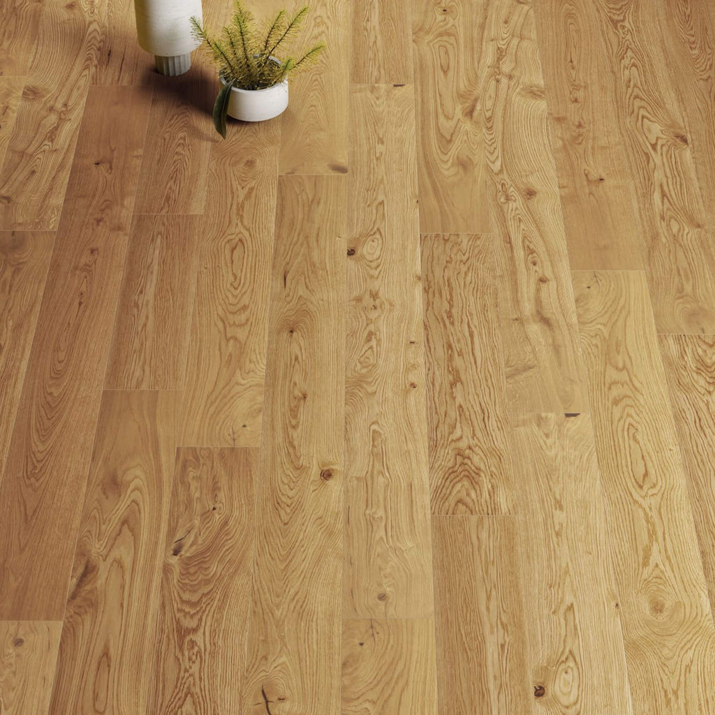 Close-up of of the wood grain of Character Oak Matt Lacquered 190mm Engineered Wood Flooring.