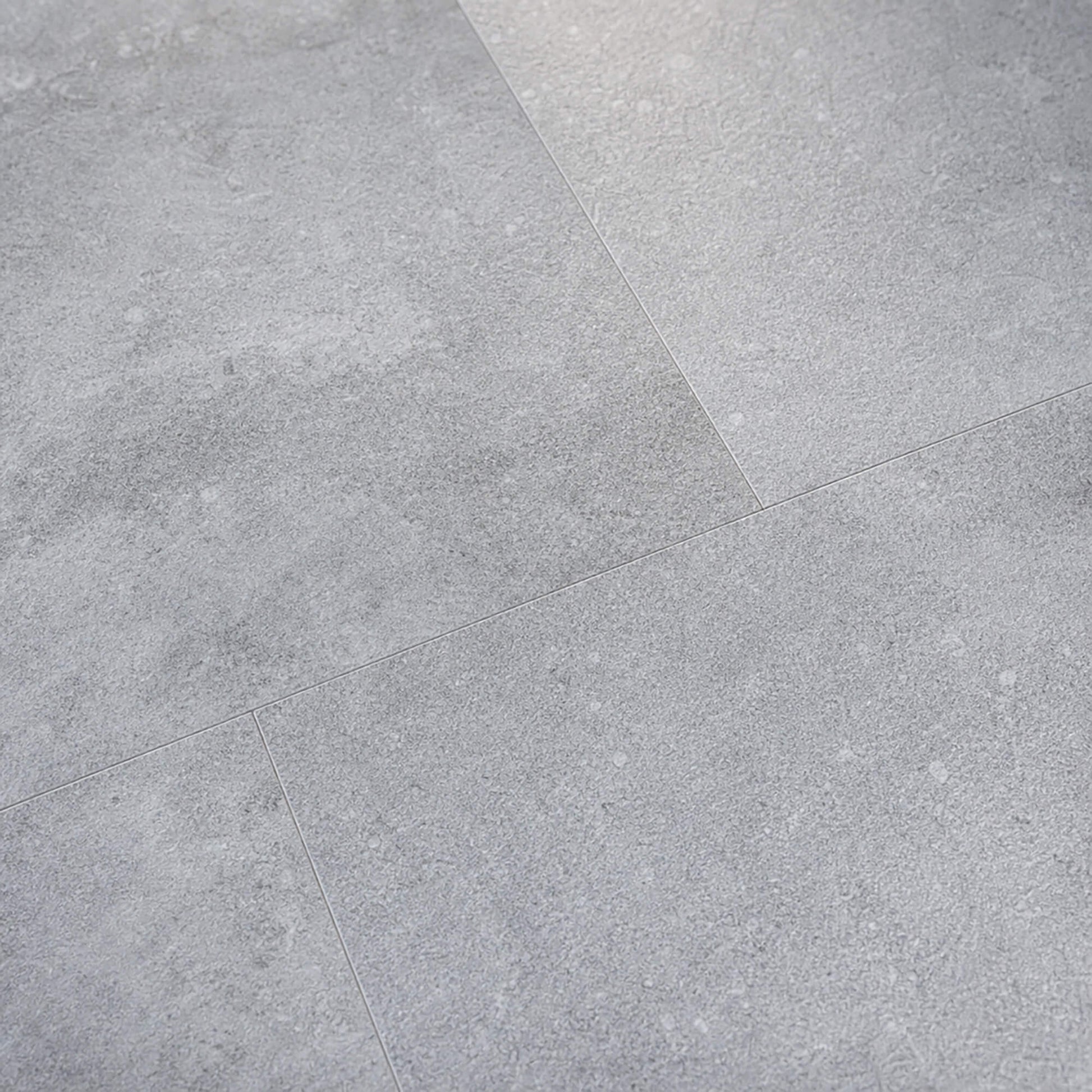 Close-up of Claros Grey Rigid LVT Tile Flooring.