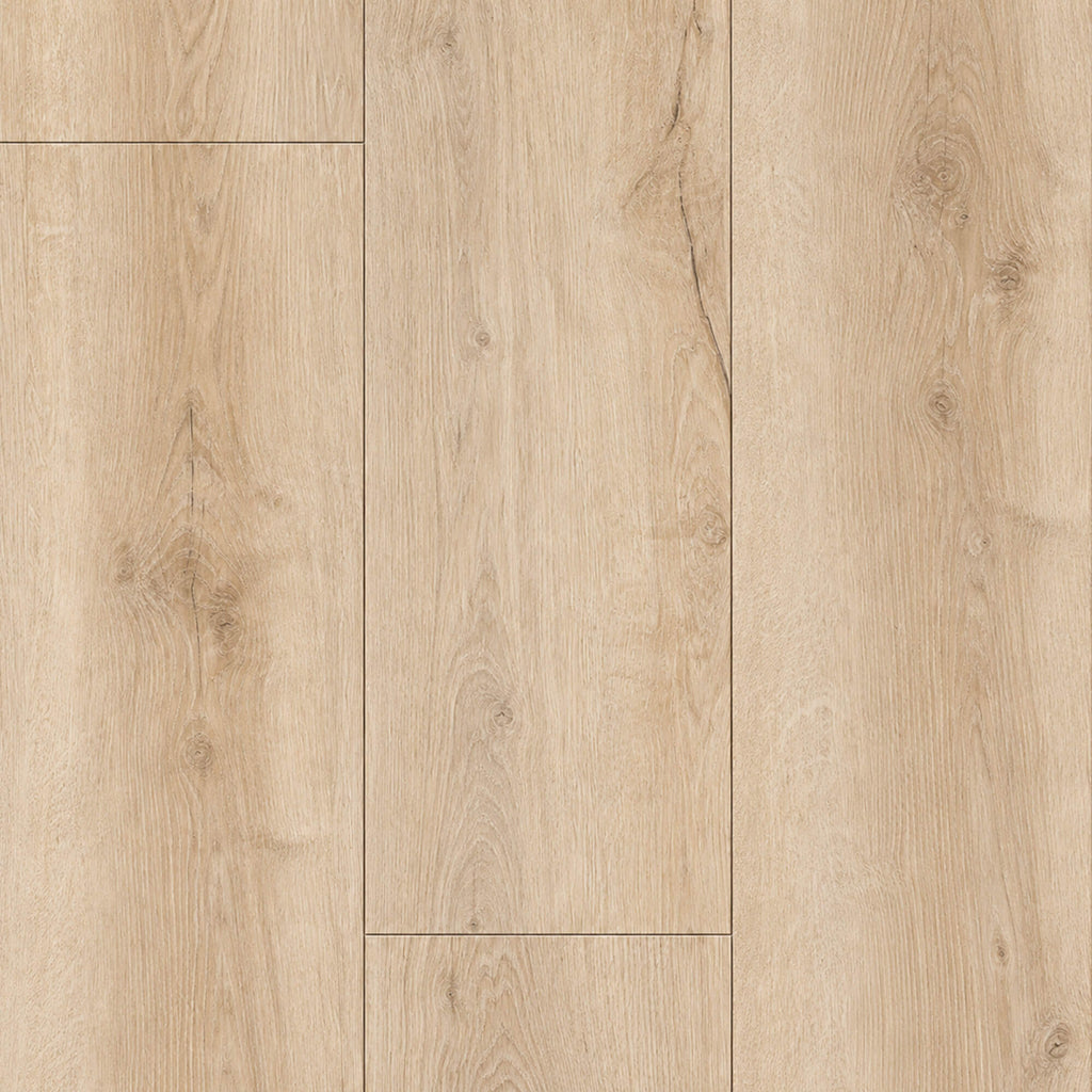 Close-up of the grain and texture of a Coastal Oak Rigid LVT flooring plank.