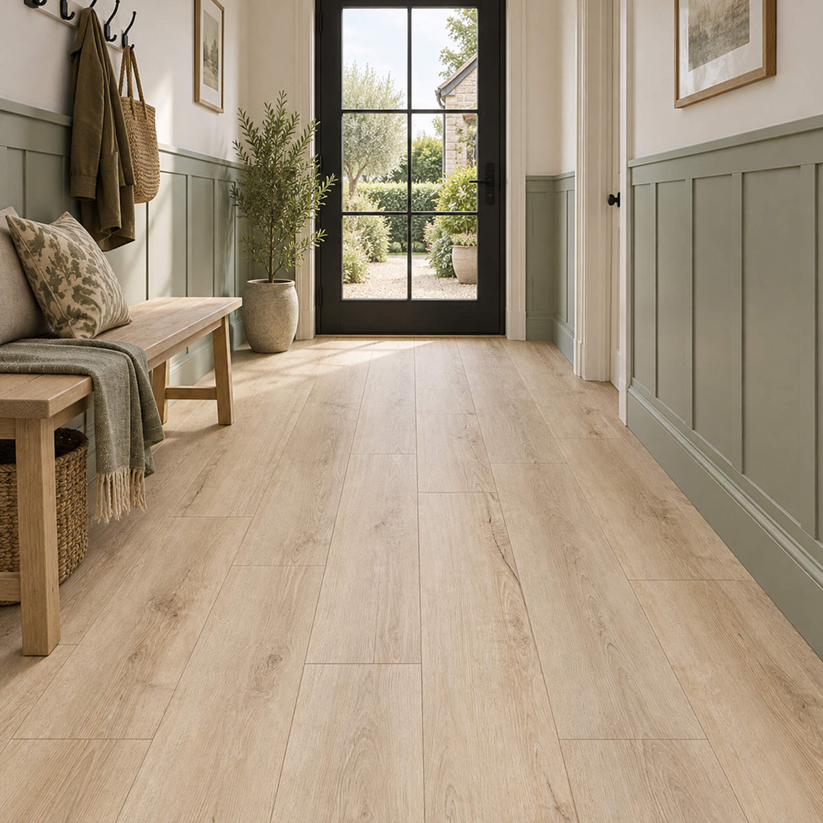 Coastal Oak Rigid LVT Flooring in an interior hallway setting.