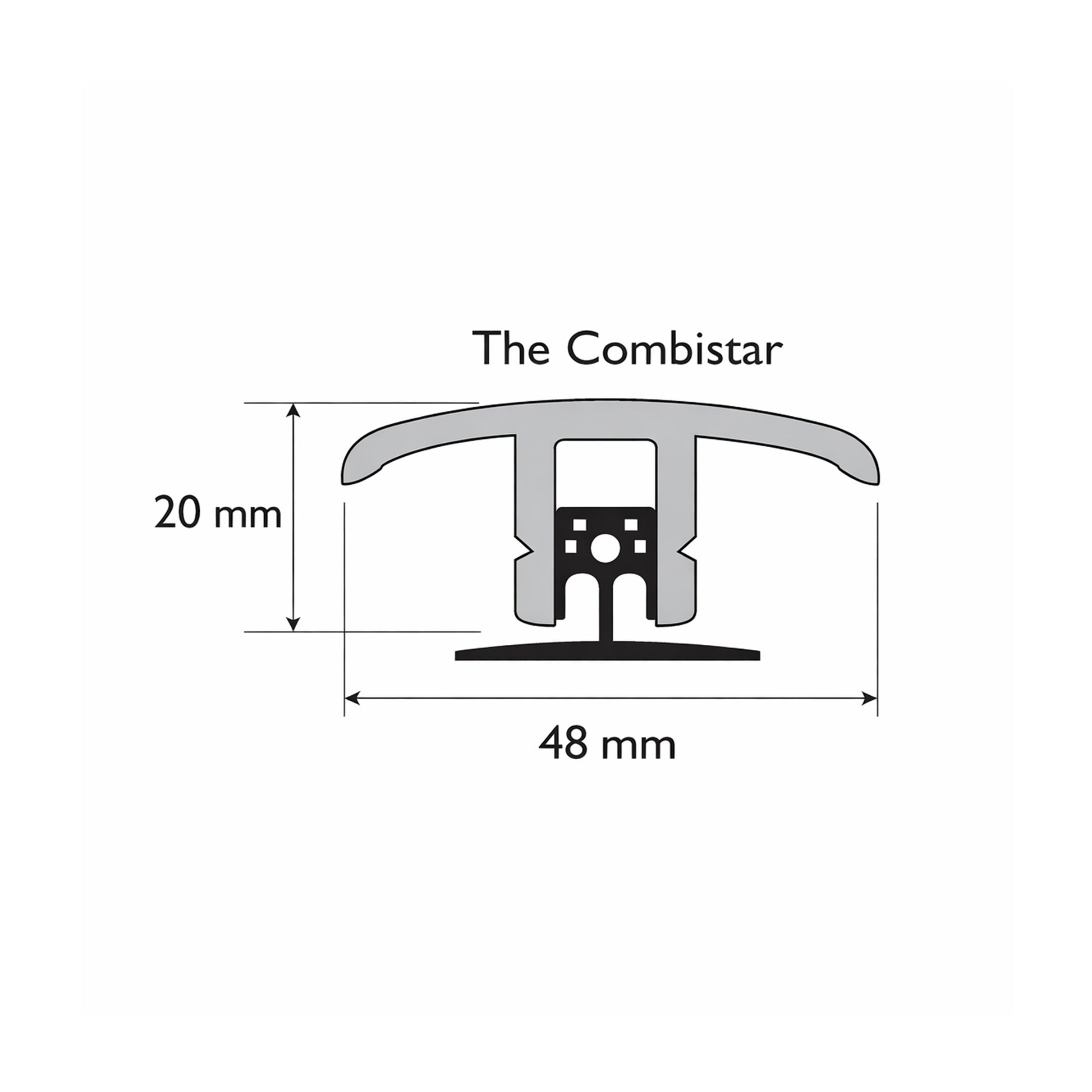 Measurement diagram of a combistar door  bar on a white background