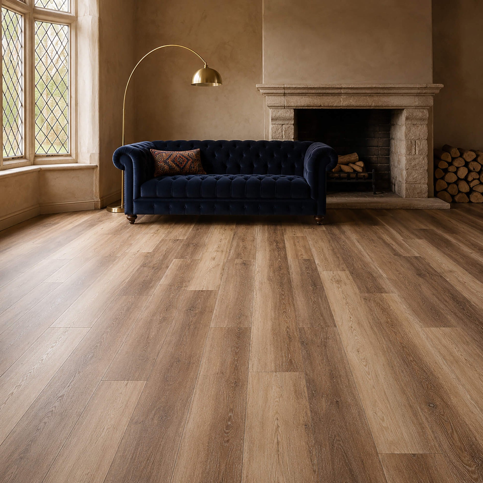 Fumed Oak Rigid LVT flooring in a vintage living room.