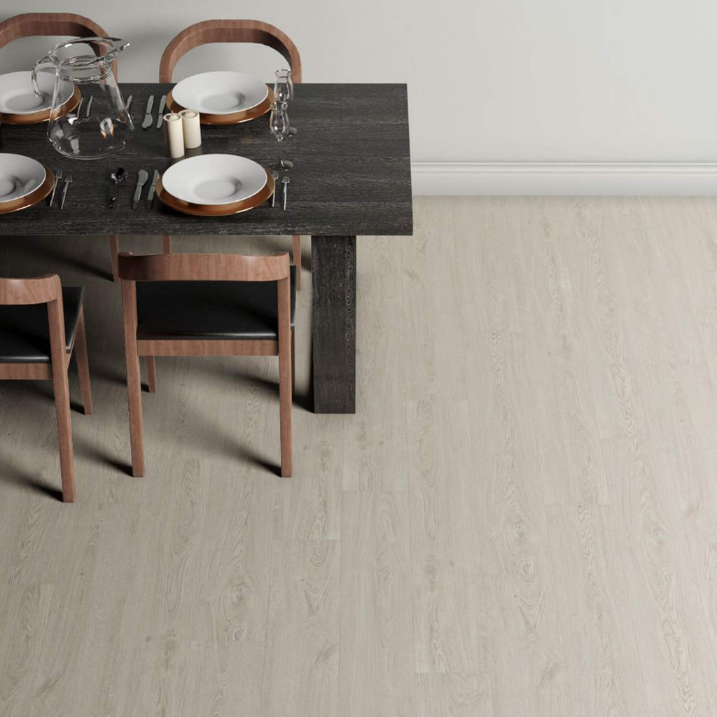 Home kitchen interior setting with Marino Grey Rigid LVT flooring.