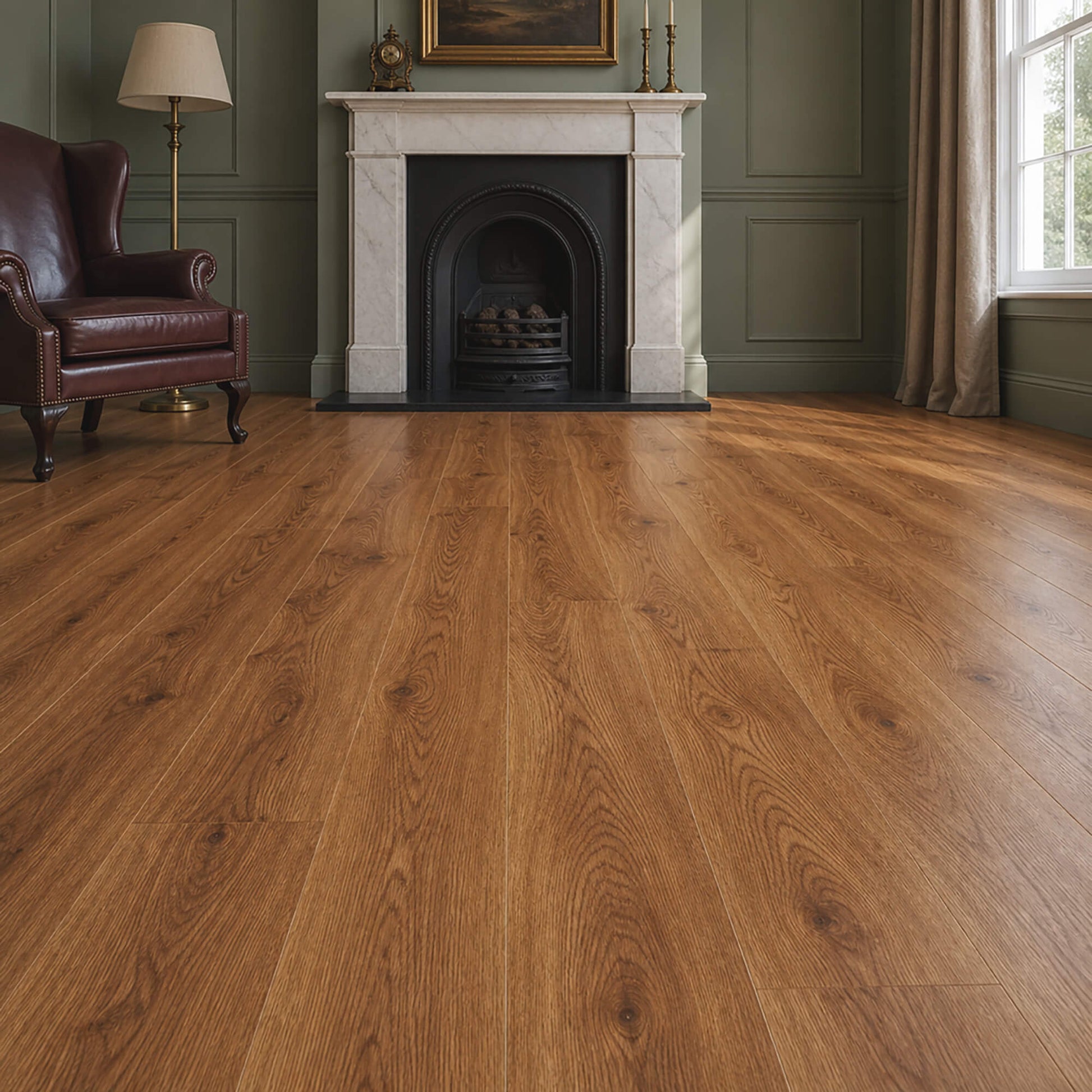 Natural Oak Country laminate flooring in a home reception room setting.