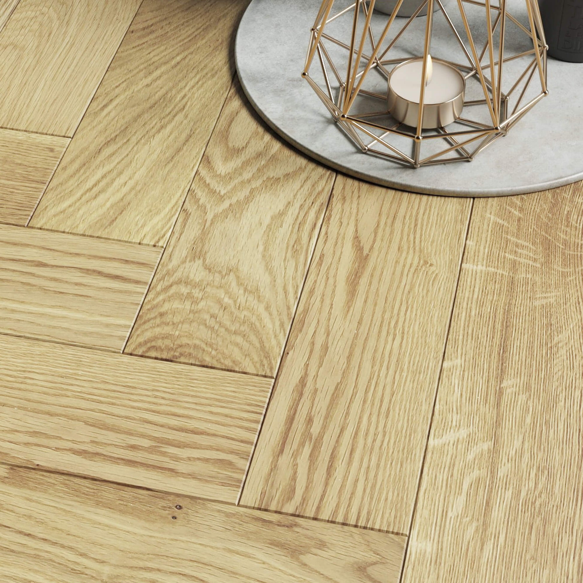 Close-up of Natural Oak Herringbone UV Oiled 90mm Engineered Wooden Flooring 