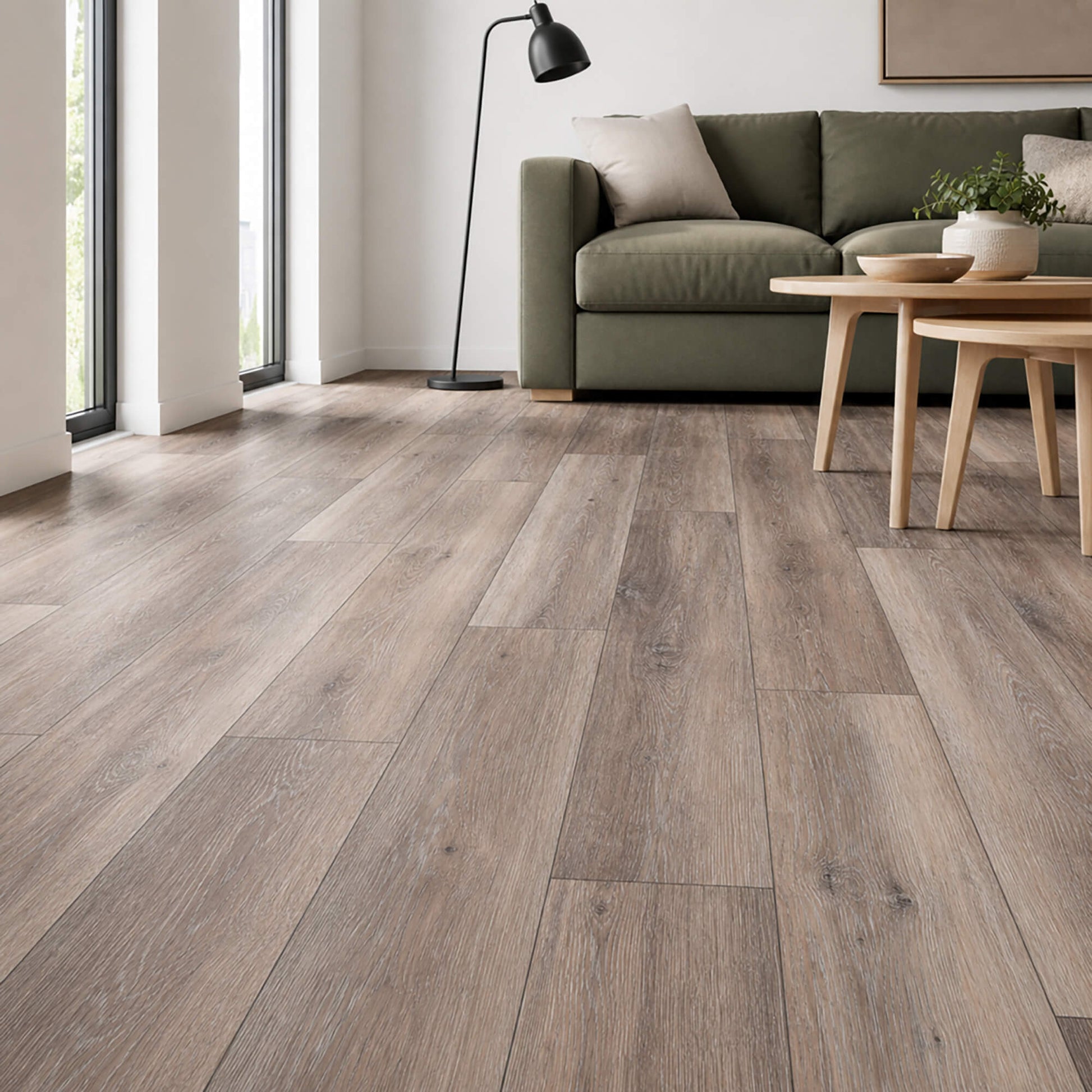 Portland Oak Rigid LVT flooring in a living room setting.