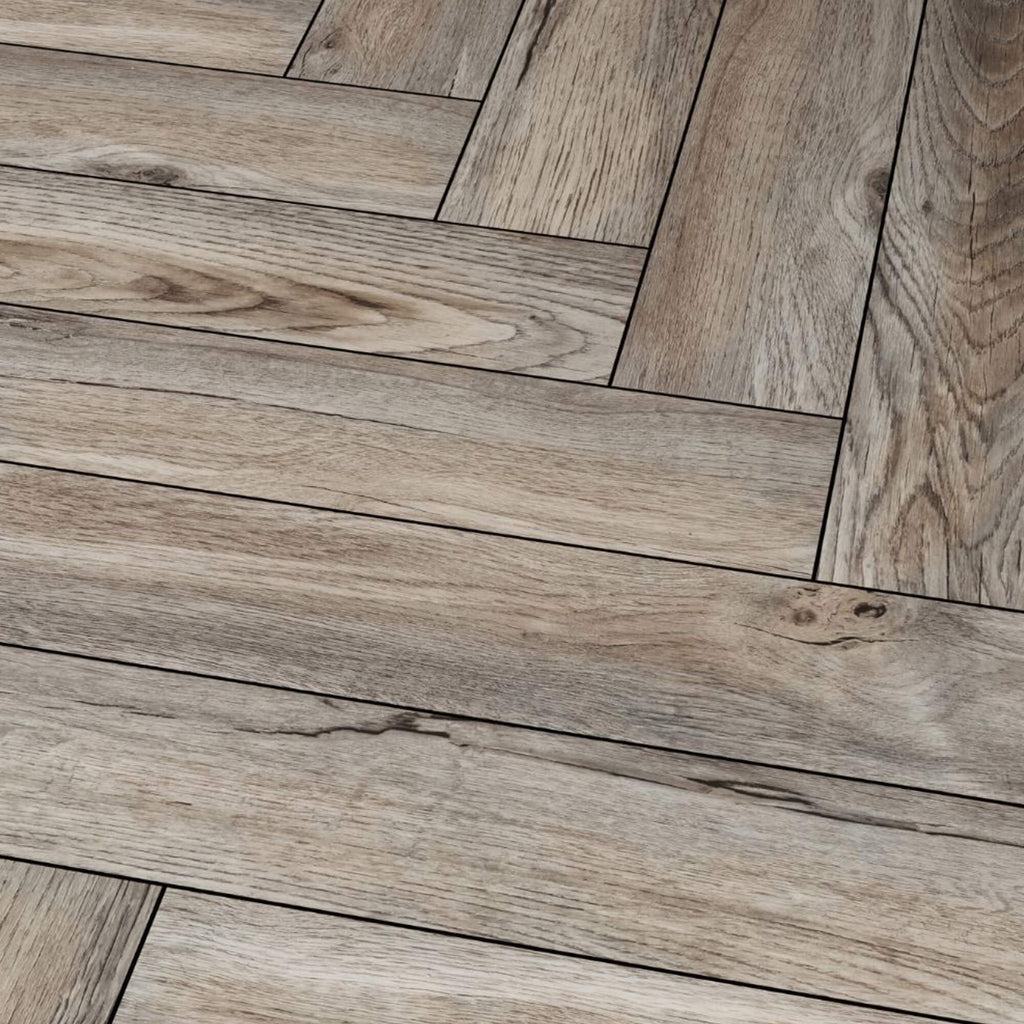 Close-up of Riviera Oak Rigid LVT Herringbone Flooring