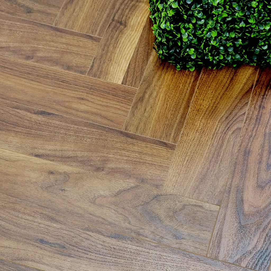 Cloae-up of Walnut Herringbone Laminate Flooring