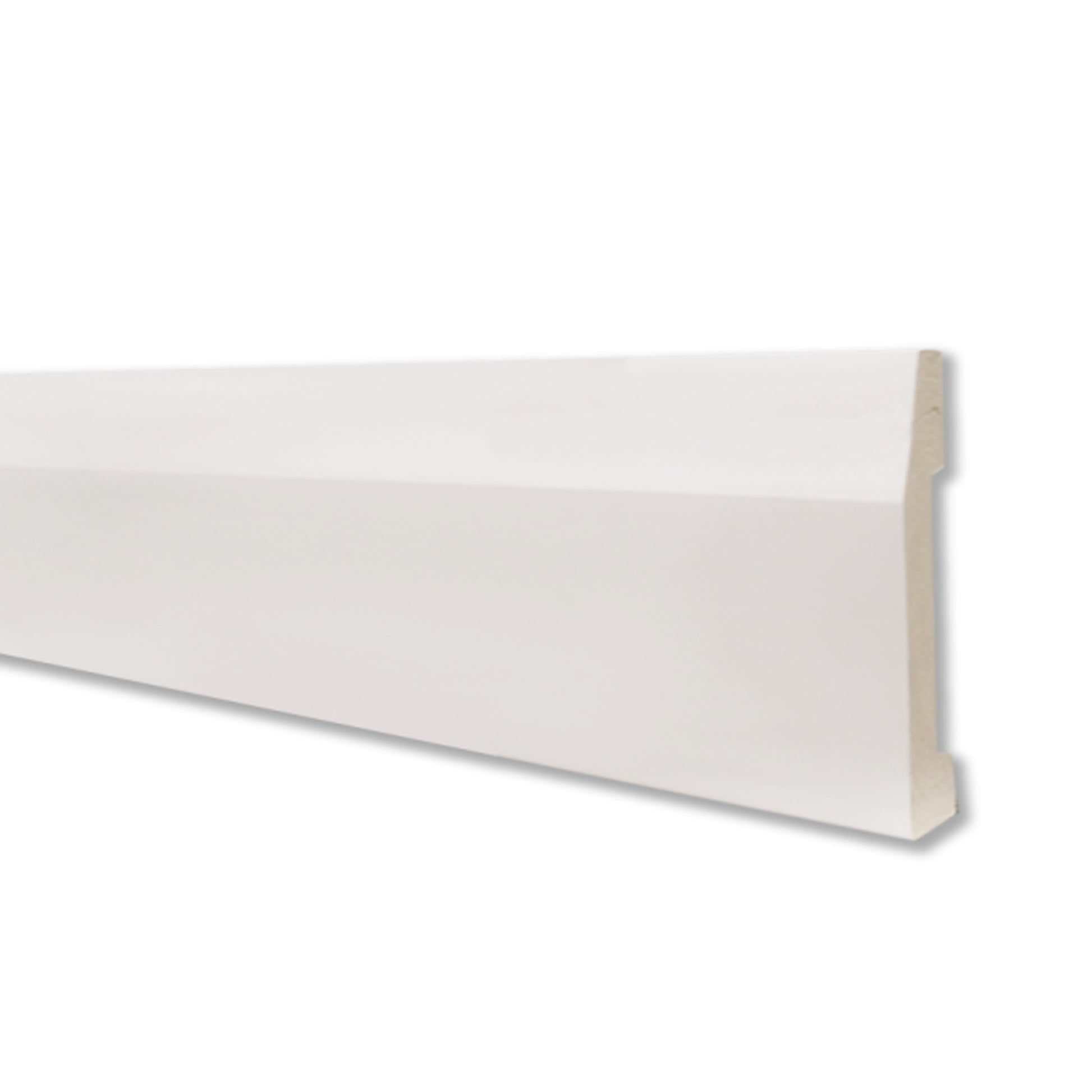 White PS Plastic Bevelled Skirting board on a white background